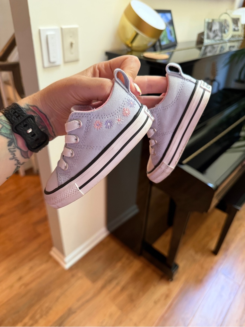 Converse Light Purple Canvas Sneakers with Pink Floral Detail